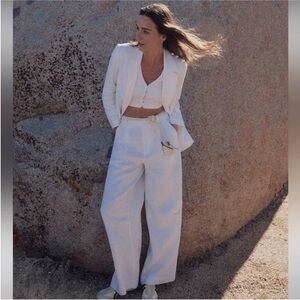 Madewell Harlow Wide-Leg Pant in 100% Linen Size 00 in Eyelet White